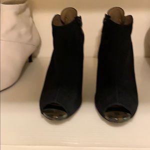 Ann Taylor Suede Open Toe Leopard Heel Booties